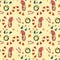 Seamless patterns. Decorative elements for Christmas and New Year. Seamless pattern with a magic gnome and garlands, a