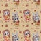 Seamless patterns - Easter pattern. Cute girls with bunny ears on their heads and Easter eggs in their hands on a yellow