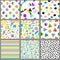 Seamless patterns. Geometric, alphabet, numeral, school backgrounds