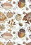 Seamless patterns with insects, flowers and trees