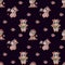 Seamless patterns. Little bulls boys with a red rose and a bouquet of tulips and a girl a girl cow with her tongue hanging out on