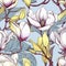 Seamless patterns with magnolia. Ornate detailed wallpaper in boho style, texture design for gift wrap, botanical art. Generative