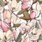 Seamless patterns with magnolia. Ornate detailed wallpaper, texture design for gift wrap, botanical art. Generative AI