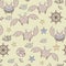 Seamless patterns with marine life. Cute funny crabs and corals, starfishes and seashells on a beige background. Vector