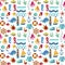 Seamless patterns with nautical elements wave paper ocean sea blue texture wallpaper marine vector illustration.
