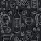 Seamless patterns with red wine set, cask, barrel, wineglass, grape and cheese on black chalkboard. Ideal for printing onto fabric