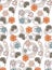 Seamless patterns with skulls and orange and grey flowers