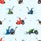 Seamless Patterns With Snowplow Machines Clearing Winter Paths, Vector Illustration, Tile Background, Wallpaper Design