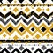 Seamless patterns with white, black, gold, zigzag lines
