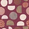 Seamless patttern with abstract elements. Circles and halfs ornament on soft maroon background