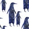 Seamless penguins pattern. Black and white background.