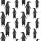 Seamless penguins pattern. Black and white background.