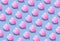 Seamless photo of pink balloon heart shape on blue background. valentine and love concepts