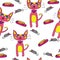 Seamless picture cute cartoon pink cat