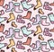 Seamless picture of cute socks. Patter doodle socks. Multi-colored socks. Pastel colors.