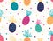 Seamless pineapple pattern with polka dots. Vector colorful background.