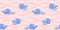 Seamless pink background with cute blue mother whale and baby whale