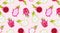 Seamless pink dragon fruit pattern. Exotic fruits on a soft pink background. Hawaiian food. Healthy eating. Trendy vector