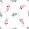 Seamless pink and grey cute mouse pattern