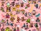 Seamless pink pattern with funny fairy tales heroes. Fantasy characters wallpaper. Design for print, children`s room, t-shirt,
