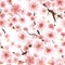 Seamless pink Sakura flowering cherry. EPS 10