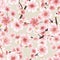 Seamless pink Sakura flowering cherry. EPS 10