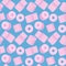 seamless pink toilet paper pattern on a blue backround