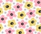 Seamless pink and yellow scandinavian flower pattern.Naive hygge style.