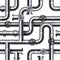 Seamless pipeline pattern. Realistic water and gas engineering plumbing system. 3D steel cylindrical tube constructions