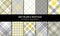 Seamless plaid pattern collection in yellow, grey, white. Spring summer tartan. Glen, tweed, gingham, vichy, buffalo check.