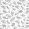 Seamless plant pattern. Sketch of leaves, branches on a white ba