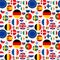 Seamless political pattern with European Union countries flags. Vector colorful illustration with set EU members emblems.