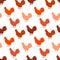 Seamless polka dot pattern with color silhouette rooster. Christmas ornament.