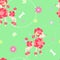 Seamless poodle dog repeat pattern with bone, foot print and flower