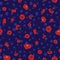 Seamless poppies pattern on dark blue background with flower silhouettes