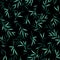 Seamless pretty green bamboo leaves pattern. Black background.