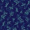 Seamless pretty green bamboo leaves pattern. Blue background.