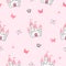 Seamless princess pattern with castle and butterflies.