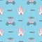 Seamless princess pattern with castles and carriages on blue