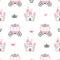 Seamless princess pattern with castles, crowns and carriages.