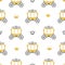 Seamless princess pattern with golden carriages and crowns.