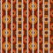 Seamless print for fabric with bright mandalas flowers and stripes on brown background