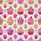 Seamless printed cupcake woven texture. Hand drawn grunge damask on linen fabric textile background. Washed ombre dye