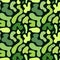 Seamless protective pattern of abstract spots. Doodle style. Camouflage print. Green spots of different shades on a dark