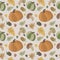 Seamless with pumpkin, autumn leaves, acorn and mushrooms