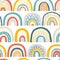 Seamless rainbow pattern. Childish colorful hand-drawn background. Trendy illustration in Scandinavian style. Ideal for printing