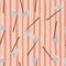 Seamless random armor pattern with viking ax silhouette. Light pink striped background. Steel medieval ornament