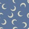 Seamless random pattern with grey colored islamic ramadan moon ornament. Blue background