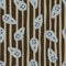 Seamless random pattern with grey shield shapes ornament. Brown and beige striped background. Weapon style artwork