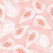 Seamless random pattern with hand drawn white pear silhouettes. Pink background